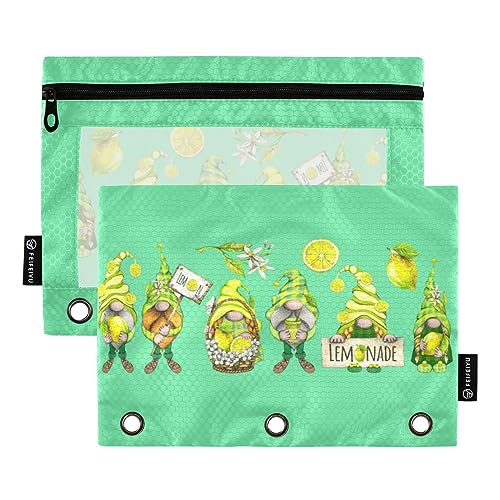 Wudan Aquarell-Gold-Zitrone Goodluck Gnome Clipart 3 Ringbuch Federmäppchen 2 Pack Transparent Wasserdicht Kunststoff Federmäppchen mit Reißverschluss Kosmetiktasche Büro Dokument Organizer von Wudan