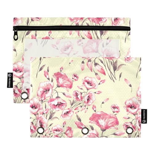 Wudan Aquarell Wildblumen Retro Gelb 3 Ring Binder Bleistift Tasche 2 Pcs Wasserdicht Reißverschluss Bleistift Fall Mit Binder Schreibwaren Zubehör Bürobedarf von Wudan