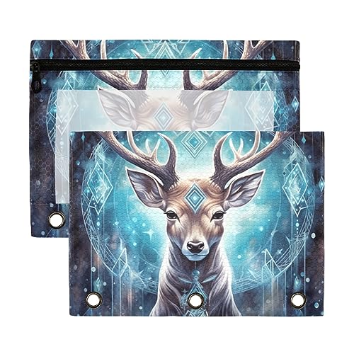 Wudan Astrologie Hirsch Natur Blau 3 Ring Binder Federmäppchen 2 Pack Transparent Wasserdicht Kunststoff Federmäppchen mit Reißverschluss Kosmetiktasche Büro Dokument Organizer von Wudan