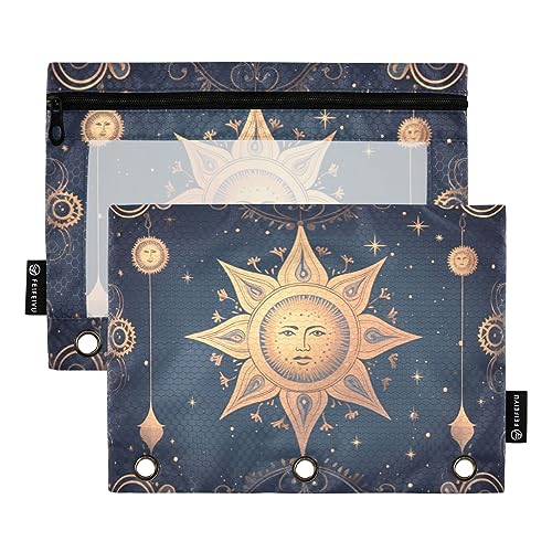 Wudan Astrologie Totem Blau 3 Ring Binder Federmäppchen 2 Pack Transparent Wasserdicht Kunststoff Federmäppchen mit Reißverschluss Kosmetiktasche Büro Dokument Organizer von Wudan