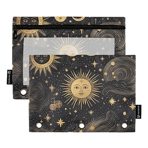 Wudan Astrology Totem Golden 3 Ring Binder Pencil Pouch 2 Pack Clear Waterproof Plastic Pencil Case with Zipper Cosmetic Bag Office Document Organizer von Wudan