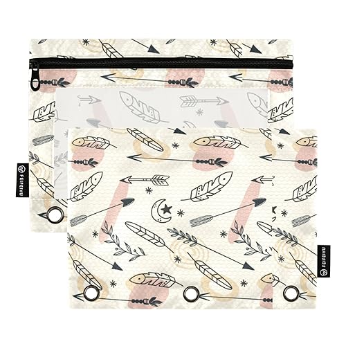 Wudan Boho Ethnic Mystic Spiritual Magic Esoteric Tribal 3 Ring Binder Pencil Pouch 2 Pack Plastic Waterproof Pencil Bag Pack Pencil Case Storage Container Office Accessories von Wudan