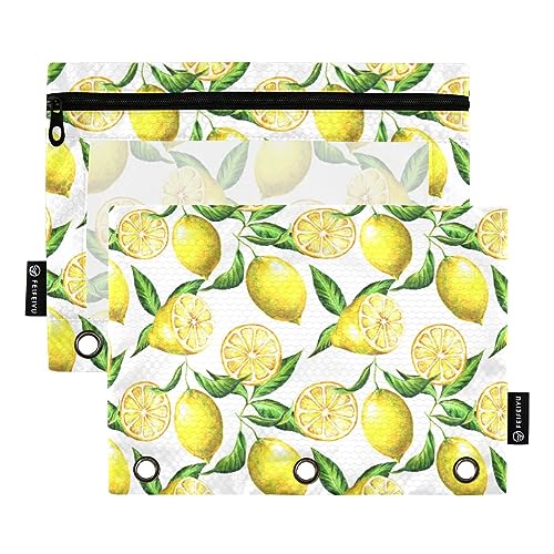 Wudan Branches Fresh Citrus Yellow Fruit 3 Ring Binder Pencil Pouch 2 Pack Plastic Recycled Clear Waterproof Pencil Case with Zipper Stationery Accessories von Wudan