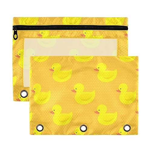 Wudan Bright Little Ducks Federmäppchen mit 3 Ringbüchern, transparent, wasserdicht, Kunststoff, mit Reißverschluss, Kosmetiktasche, Büro, Dokumenten-Organizer, Gelb, 2 Stück von Wudan