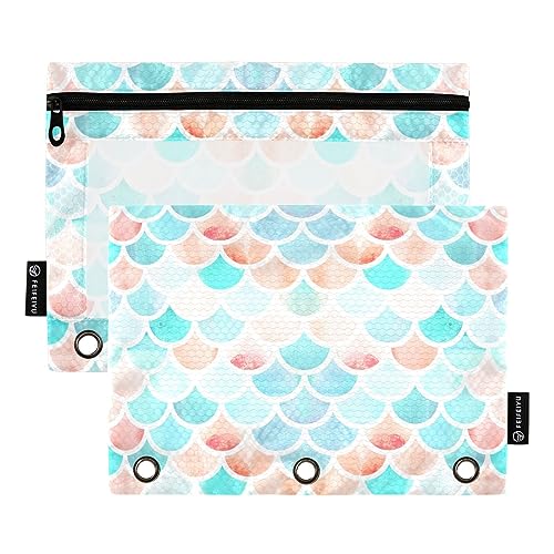 Wudan Bright Reptilian Scales 3 Ring Binder Pencil Pouch 2 Pack Clear Waterproof Plastic Pencil Case with Zipper Cosmetic Bag Office Document Organizer von Wudan