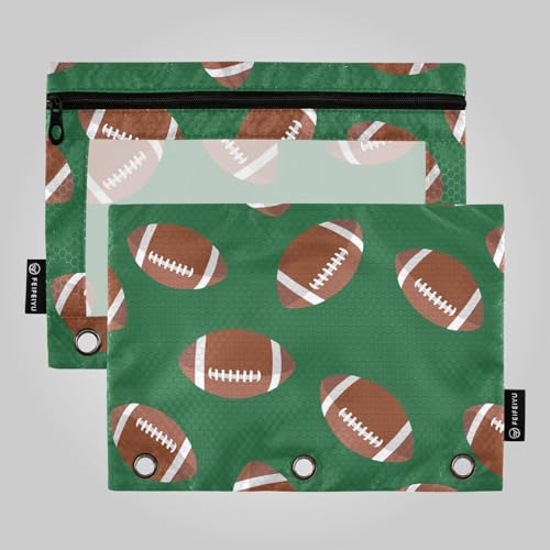 Wudan Brown American Football Balls Grün 3 Ringe Binder Bleistift Beutel Set von 2 Kunststoff Wasserdicht Bleistift Tasche Klar Bleistift Tasche Büro Dokument Organizer von Wudan