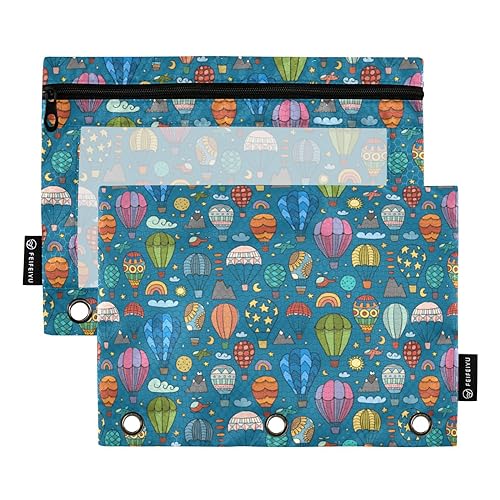 Wudan Bunte Heißluftballons Cartoon Blau 3 Ring Binder Bleistift Beutel 2 Pack Recycelte Wasserdichte Aufbewahrungstasche Federmäppchen Organizer Schreibwaren Zubehör Bürobedarf von Wudan