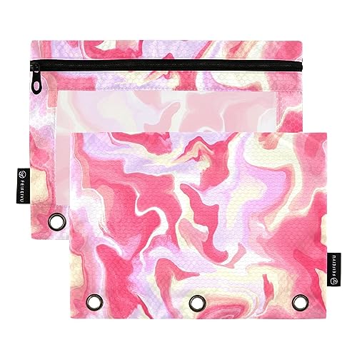 Wudan Bunte Welle Acryl Rosa Gelb 3 Ring Binder Federmäppchen 2 Pack Klar Wasserdicht Kunststoff Federmäppchen mit Reißverschluss Kosmetiktasche Büro Dokument Organizer von Wudan