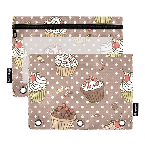 Wudan Cartoon Cupcakes Chocolate Chips Cherry 3 Ring Binder Pencil Pouch 2 Pack Waterproof Waterproof Pencil Bag Plastic Pencil Case Stationery Supplies Storage Container von Wudan