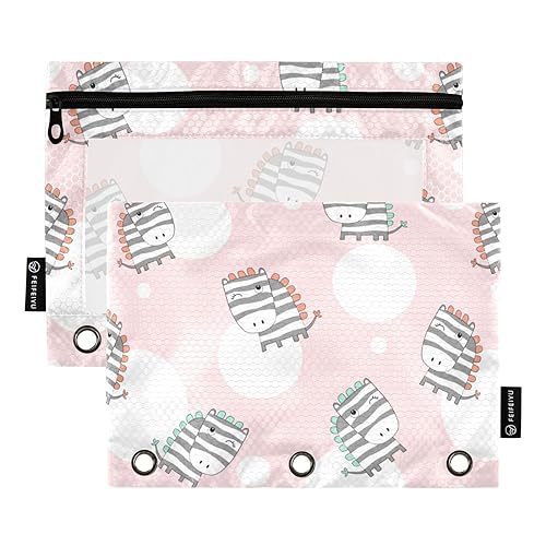 Wudan Cartoon Kleine Zebras Skandinavische Rosa 3 Ring Binder Bleistift Beutel 2 Pcs Reißverschluss Klar Kosmetiktasche Pack Bleistift Fall Schreibwaren Versorgung Zubehör von Wudan