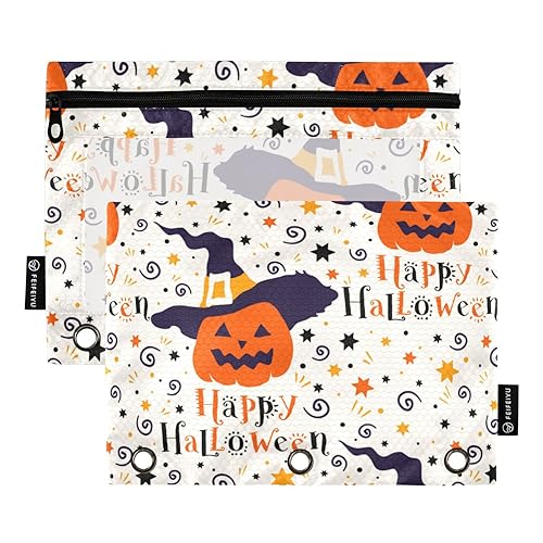 Wudan Cartoon Kürbisse Muster 3 Ring Binder Bleistift Beutel 2 Pcs Reißverschluss Kunststoff Dokument Taschen Klar Bleistift Halter Schreibwaren Zubehör Bürobedarf von Wudan