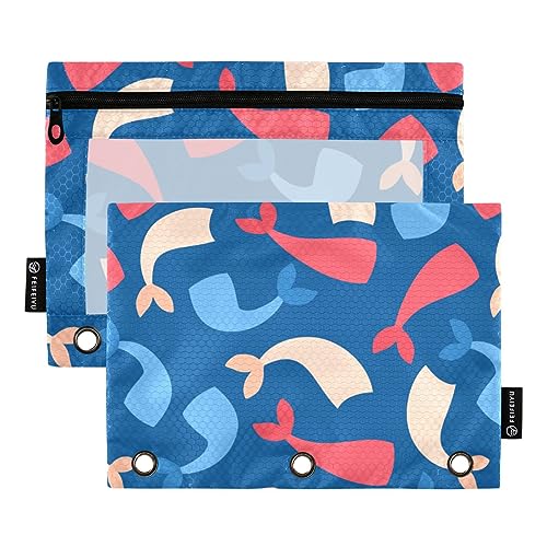 Wudan Cartoon Meerjungfrau 3 Ring Binder Bleistift Beutel 2 Pack Kunststoff Recycelte Klar Wasserdicht Bleistift Fall mit Reißverschluss Schreibwaren Zubehör von Wudan