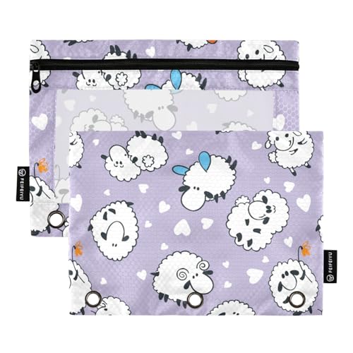 Wudan Cartoon Nette Schaf Violett Lila 3 Ring Binder Bleistift Beutel 2 Pcs Reißverschluss Reißverschluss Kosmetiktasche Bleistift Fall Binder Schreibwaren Zubehör Bürobedarf von Wudan