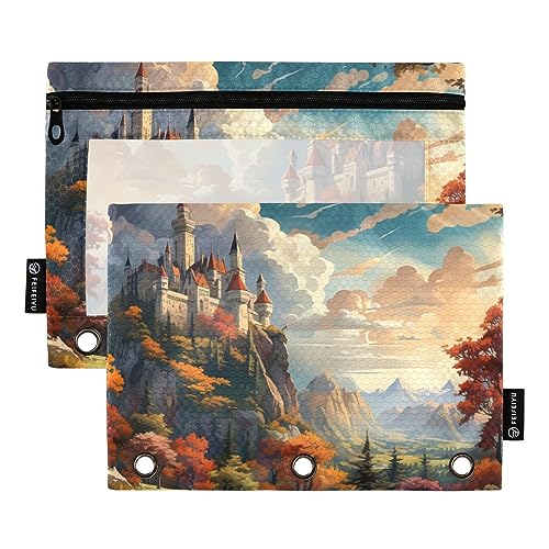 Wudan Castle Game Style Colorful 3 Ring Binder Pencil Pouch 2 Pack Clear Waterproof Plastic Pencil Case with Zipper Cosmetic Bag Office Document Organizer von Wudan