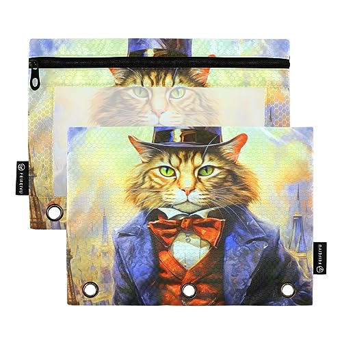 Wudan Cat Earl Federmäppchen mit 3 Ringen, transparent, wasserdicht, Kunststoff, mit Reißverschluss, Kosmetiktasche, Büro-Dokumenten-Organizer, Gelb / Rot, 2 Stück von Wudan