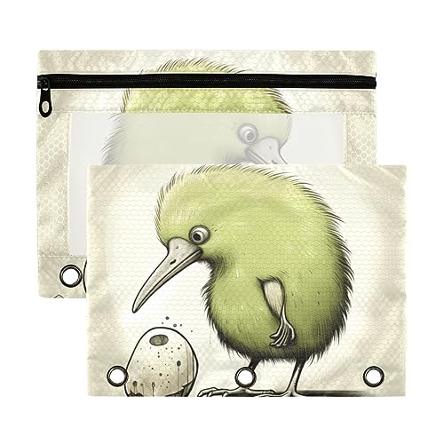 Wudan Chamäleon Kiwi Grün 3 Ringbuch Federmäppchen 2 Pack Transparent Wasserdicht Kunststoff Federmäppchen mit Reißverschluss Kosmetiktasche Büro Dokument Organizer von Wudan