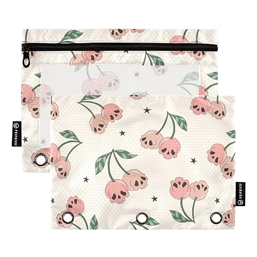 Wudan Cherry Skull Berry 3 Ring Binder Pencil Pouch 2 Pcs Waterproof Clear Document Bags Clear Pencil Holder Stationery Accessories Office Supplies von Wudan