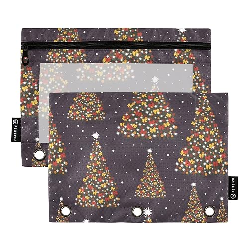 Wudan Christmas Tree Happy 3 Ring Binder Pencil Pouch 2er Set Wasserdicht Recycelte Kosmetiktasche Kunststoff Federmäppchen Aufbewahrungsbehälter Bürozubehör von Wudan