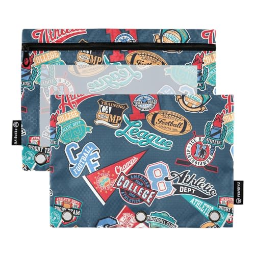 Wudan College Athletic Sporting Badges Blau 3 Ringe Binder Federmäppchen 2 Stück Reißverschluss Wasserdicht Make-up Tasche Bleistift Fall Organizer Aufbewahrungsbehälter Büro Zubehör von Wudan