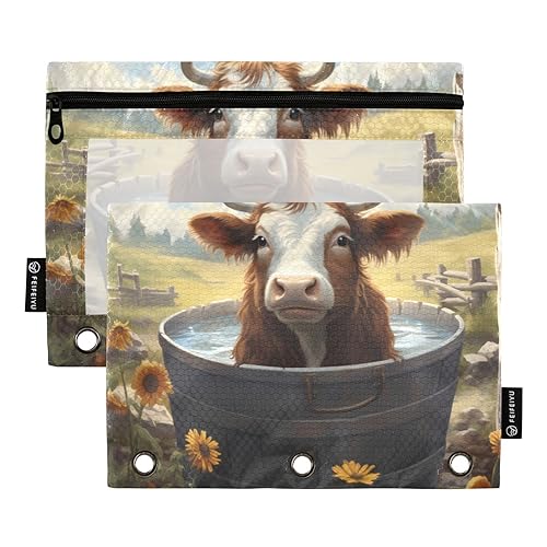 Wudan Cow Green 3 Ring Binder Pencil Pouch 2 Pcs Waterproof Folder Pencil Bags Clear Pencil Holder Home Travel Cards Storage Container Office Supply von Wudan