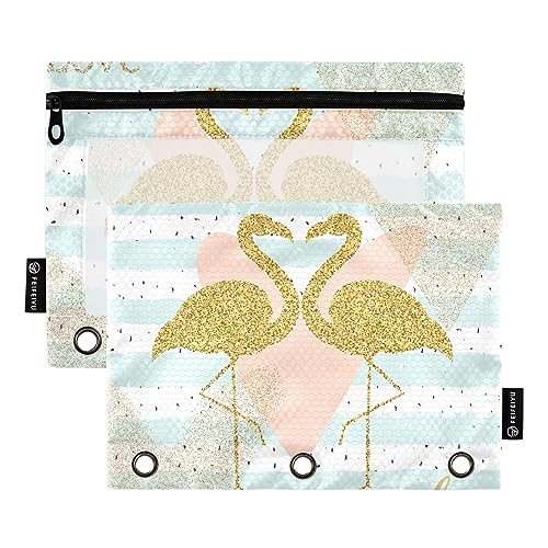 Wudan Creativity Card Gold Glitter Flamingo Hope Different 3 Ring Binder Pencil Pouch 2 Pack Clear Waterproof Plastic Pencil Case with Zipper Cosmetic Bag Office Document Organizer von Wudan