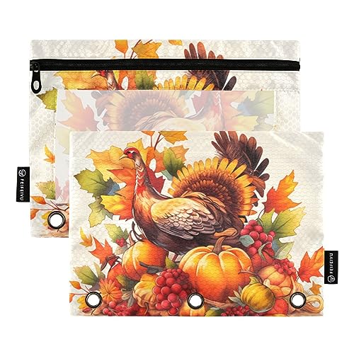 Wudan Ernte Gemüse Truthahn Reis Cob Mais Kürbis Knoblauch Gelb Orange Rot 3 Ring Binder Federmäppchen 2 Pack Transparent Wasserdicht Kunststoff Federmäppchen mit Reißverschluss Kosmetiktasche Büro von Wudan