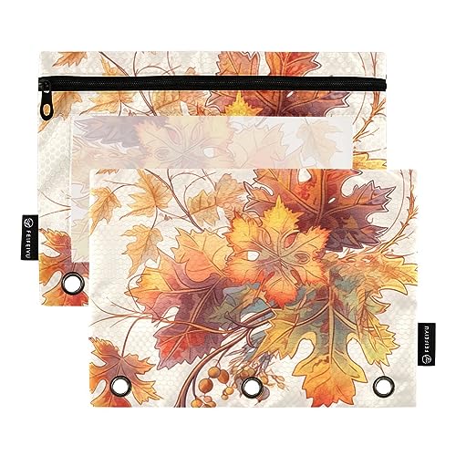 Wudan Ernte Truthahn Reisohren Mais Ahorn Kürbis Gelb Orange Rot 3 Ring Binder Federmäppchen 2 Pack Transparent Wasserdicht Kunststoff Federmäppchen mit Reißverschluss Kosmetiktasche Büro Dokument von Wudan