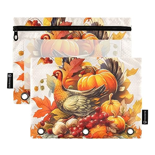 Wudan Erntekorb Mais Kürbis Knoblauch Gelb Orange Rot 3 Ring Binder Federmäppchen 2 Pack Transparent Wasserdicht Kunststoff Federmäppchen mit Reißverschluss Kosmetiktasche Büro Dokument Organizer von Wudan