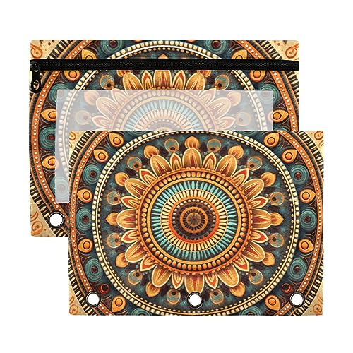 Wudan Ethnic Totem Bohemian Red Orange Yellow Green 3 Ring Binder Pencil Pouch 2 Pack Clear Waterproof Plastic Pencil Case with Zipper Cosmetic Bag Office Document Organizer von Wudan