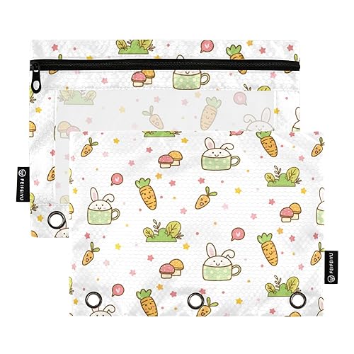 Wudan Federhase und Karotte Kawaii 3 Ring Binder Bleistift Beutel 2 Pcs Wasserdicht Recycelte Kosmetiktasche Klar Bleistift Fall Bürobedarf Zubehör von Wudan