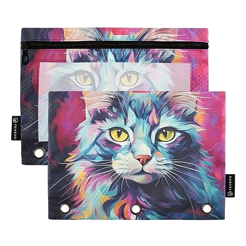 Wudan Federmäppchen, Motiv: Katze, Wandkunst, Rose, 3 Ringe, transparent, wasserdicht, Kunststoff, mit Reißverschluss, Kosmetiktasche, Büro, Dokumenten-Organizer, 2 Stück von Wudan