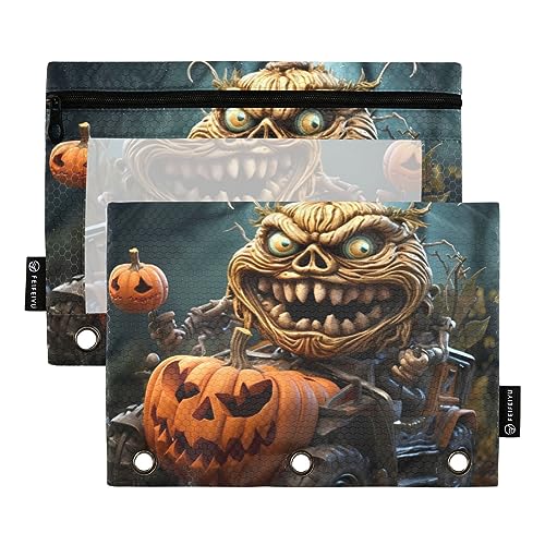 Wudan Federmäppchen im Gothic-Stil, dunkles Märchen-Horror-Monster, Orange, 3 Ringbücher, Federmäppchen, 2 Stück, transparent, wasserdicht, Kunststoff, mit Reißverschluss, Kosmetiktasche, Büro, von Wudan