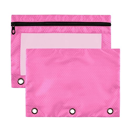 Wudan Federmäppchen mit 3 Ringbüchern, transparent, wasserdicht, Kunststoff, mit Reißverschluss, Kosmetiktasche, Büro, Dokumenten-Organizer, Hot Pink, 2 Stück von Wudan