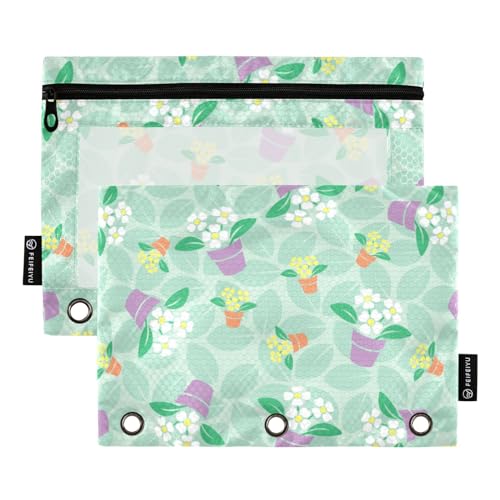 Wudan Flower Green 3 Ring Binder Pencil Pouch Set of 2 Waterproof Clear Pencil Cases Plastic Pencil Case Home Travel Cards Storage Container Office Supply von Wudan