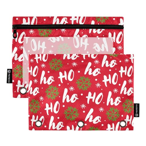 Wudan Frohe Weihnachten Schneeflocke Rot Grün Hoho 3 Ring Binder Federmäppchen Set von 2 Kunststoff Reißverschluss Federmäppchen Federmäppchen Organizer Home Reise Karten Aufbewahrungsbehälter von Wudan