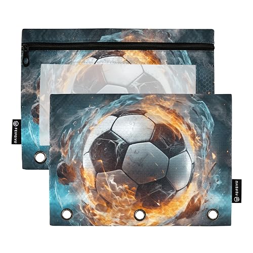 Wudan Fußball Feuer Rot Blau 3 Ring Binder Bleistift Tasche 2 Pcs Ordner Klar Bleistift Fall Organizer Schreibwaren Versorgung Zubehör von Wudan