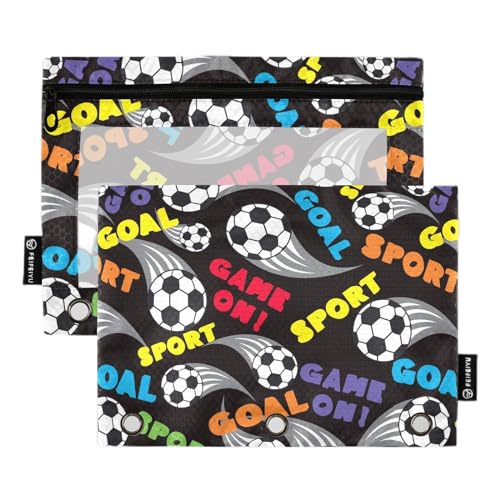 Wudan Fußball Fußball Sport Ball Linien Streifen 3 Ringe Binder Bleistift Beutel 2 Stück Recycelte Wasserdichte Dokumententaschen Klar Bleistift Fall Home Reise Karten Aufbewahrungsbehälter Bürobedarf von Wudan