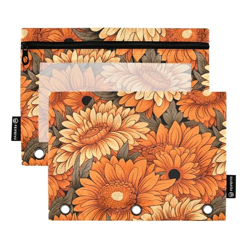 Wudan Gelbe Blumen Sonnenblume Abstraktes Land 3 Ringe Binder Bleistiftbeutel Set mit 2 Ordnern Recyceltes Federmäppchen Kunststoff Federmäppchen Zuhause Reise Karten Aufbewahrungsbehälter Bürobedarf, von Wudan