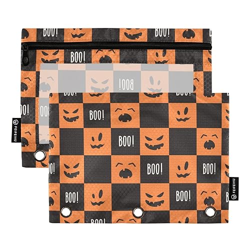 Wudan Gesichter Halloween 3 Ring Binder Bleistift Beutel Set von 2 Ordner Wasserdichte Kosmetiktasche Federmäppchen Mit Reißverschluss Schreibwaren Organizer Bürobedarf von Wudan