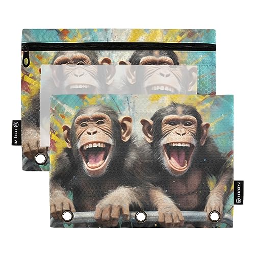 Wudan Gorilla Blue Federmäppchen mit 3 Ringbüchern, transparent, wasserdicht, Kunststoff, mit Reißverschluss, Kosmetiktasche, Büro, Dokumenten-Organizer, 2 Stück von Wudan