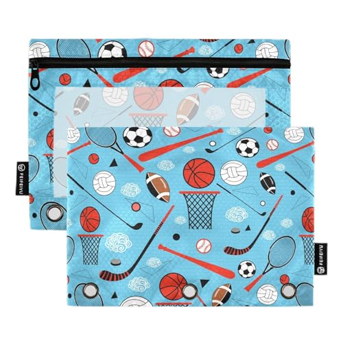 Wudan Graphic Sport Fußball Basketball Blau 3 Ringe Binder Bleistift Beutel 2 Pack Wasserdicht Recycelte Bleistift Taschen Binder Bleistift Tasche Schreibwaren Zubehör Bürobedarf von Wudan