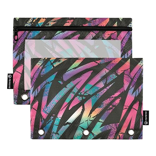 Wudan Grunge Bright Neon 3 Ring Binder Pencil Pouch 2 Pcs Recycled Clear Document Bags Zipper Pencil Case Office Supplies Accessories von Wudan