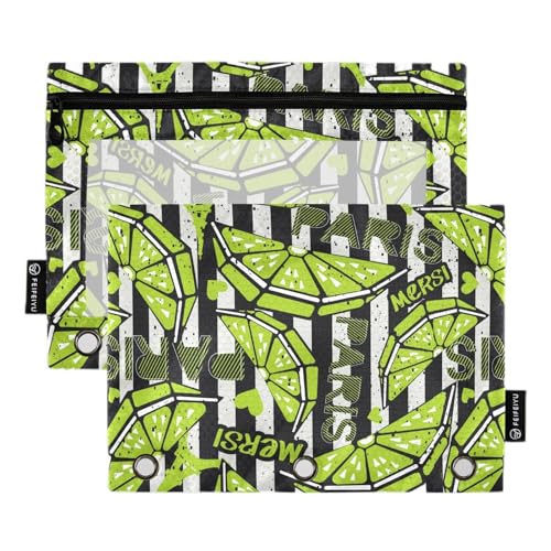 Wudan Grunge Urban Abstrakte Zitronenlinien 3 Ringe Binder Federmäppchen Set von 2 Wasserdicht Reißverschluss Federmäppchen Kunststoff Federmäppchen Büro Organizer Versorgung von Wudan