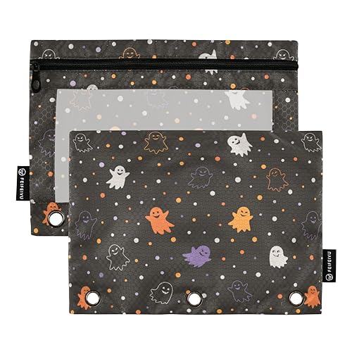 Wudan Halloween Funny 3 Ring Binder Pencil Pouch Set of 2 Folder Zipper Pencil Bags Clear Pencil Holder Storage Container Office Accessories von Wudan