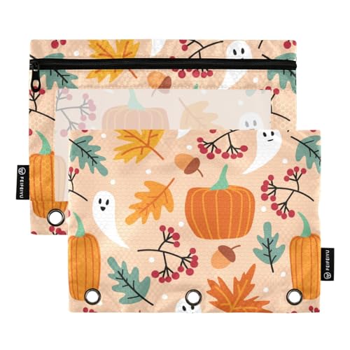 Wudan Halloween Kürbis Herbst 3 Ring Binder Bleistift Beutel Set von 2 Kunststoff Klar Make-up Tasche Weiche Bleistift Fall Home Reise Karten Aufbewahrungsbehälter Bürobedarf von Wudan