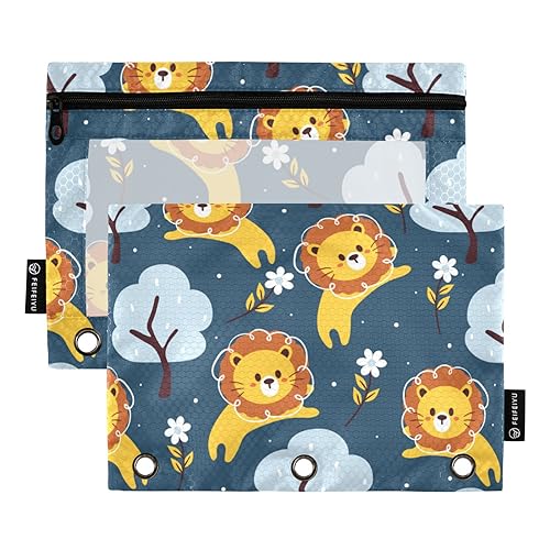 Wudan Handzeichnung Cartoon Tiger Blumen Blau 3 Ring Binder Bleistift Beutel 2 Pack Kunststoff Klar Kosmetiktasche Binder Bleistift Fall Büro Organizer Versorgung von Wudan