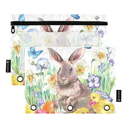 Wudan Happy Easter Grußkarte 3 Ringordner Federmäppchen 2 Pack Transparent Wasserdicht Kunststoff Federmäppchen mit Reißverschluss Kosmetiktasche Büro Dokument Organizer von Wudan