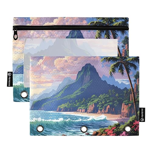 Wudan Hawaii Pixel Blau 3 Ring Binder Bleistift Beutel 2 Pcs Reißverschluss Reißverschluss Bleistift Tasche Bleistift Fall Mit Reißverschluss Schreibwaren Organizer Bürobedarf von Wudan