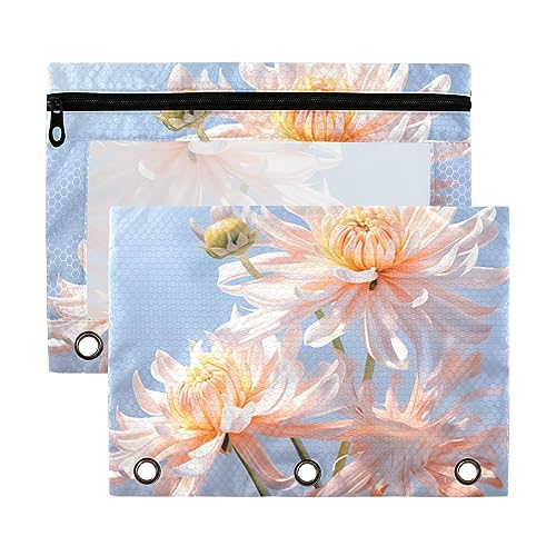 Wudan Hellrosa Blumen Blau Himmel 3 Ring Binder Federmäppchen 2 Pack Transparent Wasserdicht Kunststoff Federmäppchen mit Reißverschluss Kosmetiktasche Büro Dokument Organizer von Wudan