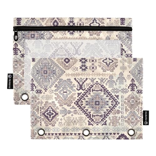 Wudan Indian Carpet Tribal Decorative Pattern 3 Ring Binder Pencil Pouch 2 Pcs Plastic Plastic Pencil Bags Pencil Case With Zipper Stationery Organizer Office Supplies von Wudan